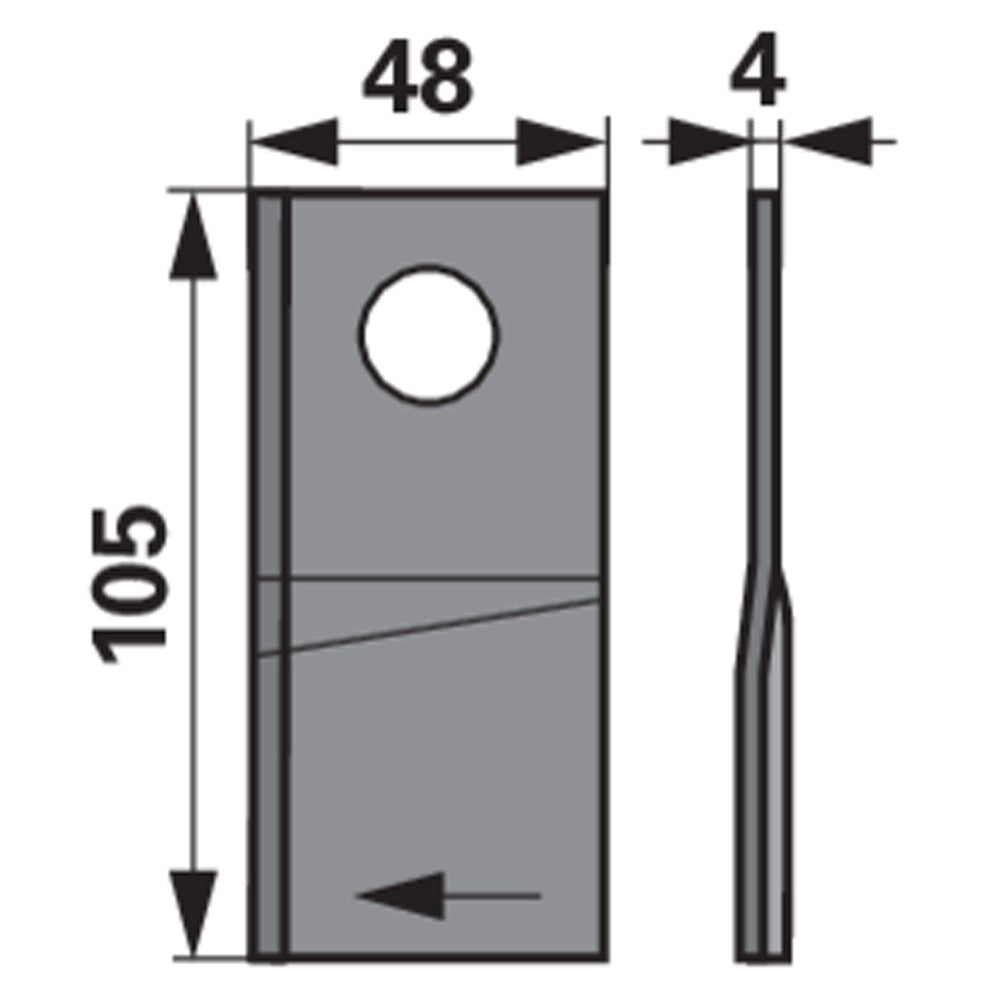 Kreiselmäherklinge rechts 105 x 48mm – 25 Stück