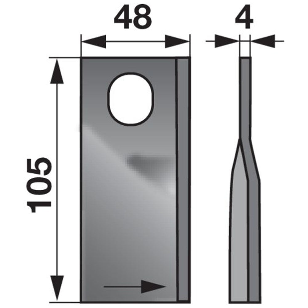 Kreiselmäherklinge links für Deutz, 105 x 50mm – 25 Stück