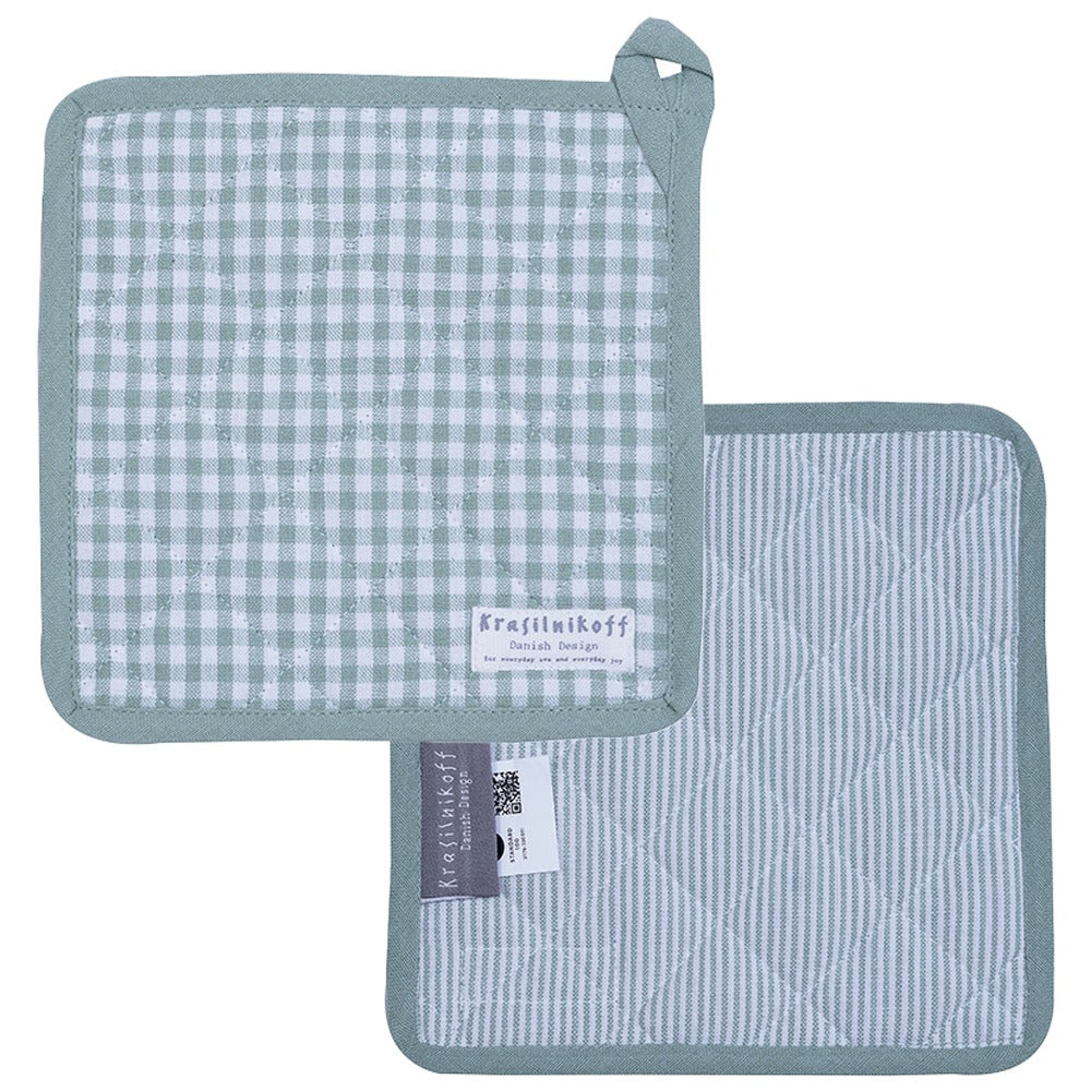 Cotton Potholder Checkered & Striped Anthrazit – 20x20cm