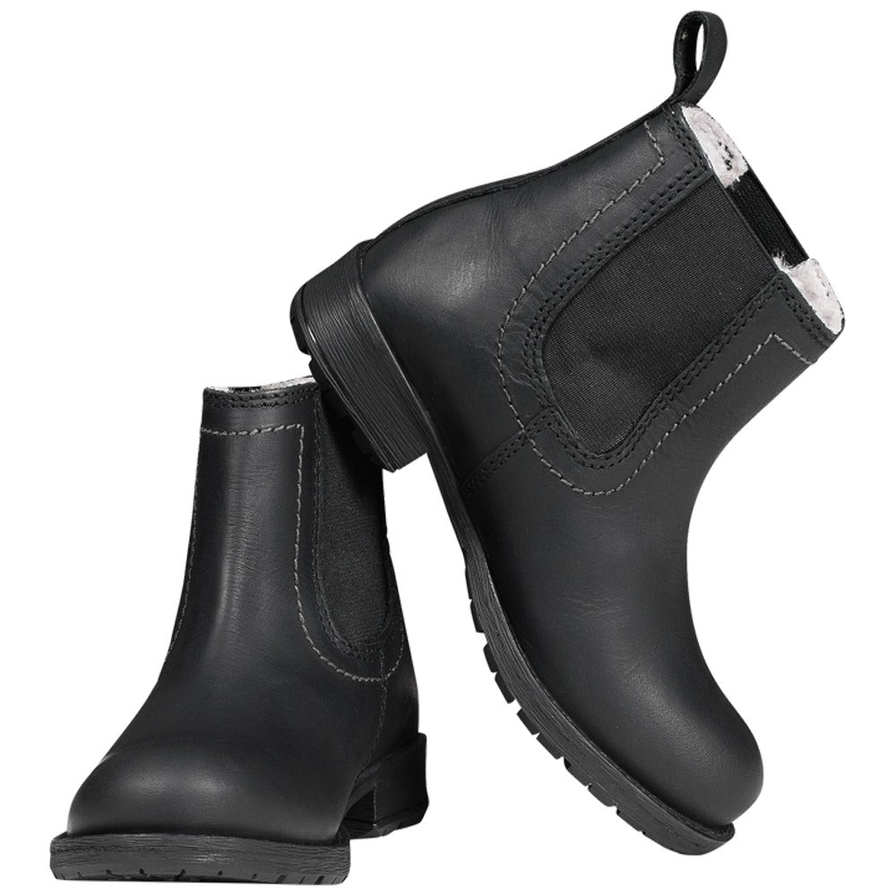 Kids Winter Jodhpur Boots Leather Warm Non Slip Riding - Black/silver