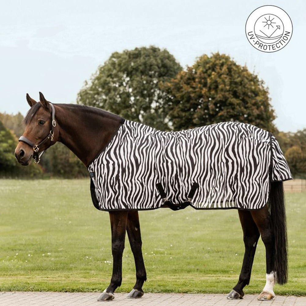 Black-White Zebra Fly Rug with Cross Surcingles