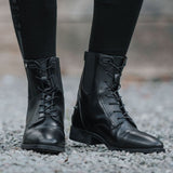 Belfort Black Leather Riding Ankle Boots With Lace Design