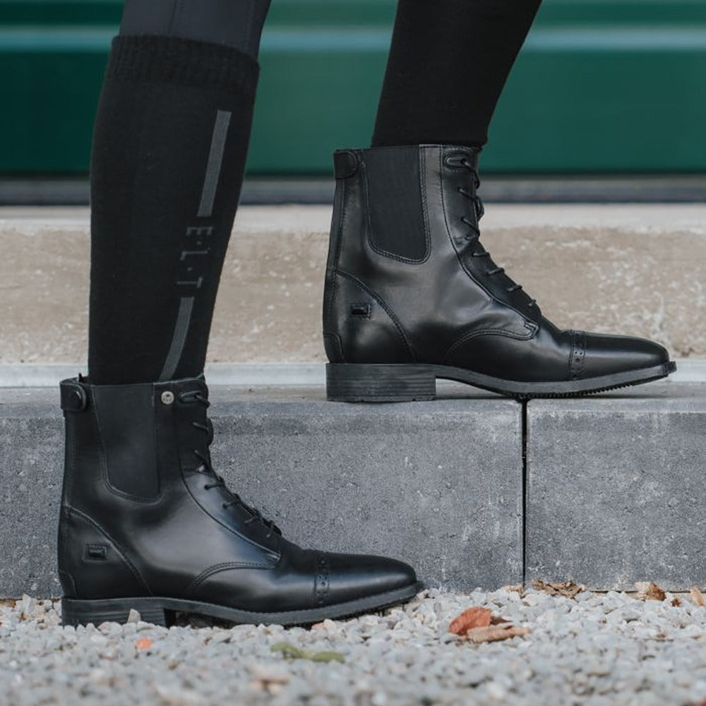 Belfort Black Leather Riding Ankle Boots With Lace Design