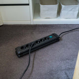 Multipresa 6 Prese, Cavo 3 m, Nera, Prese 45°, Interruttore di Sicurezza