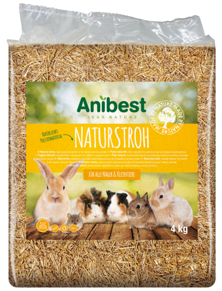 Anibest Naturstroh 4kg und 800g – Einstreu für Kleintiere, Saugfähig und Wärmedämmend