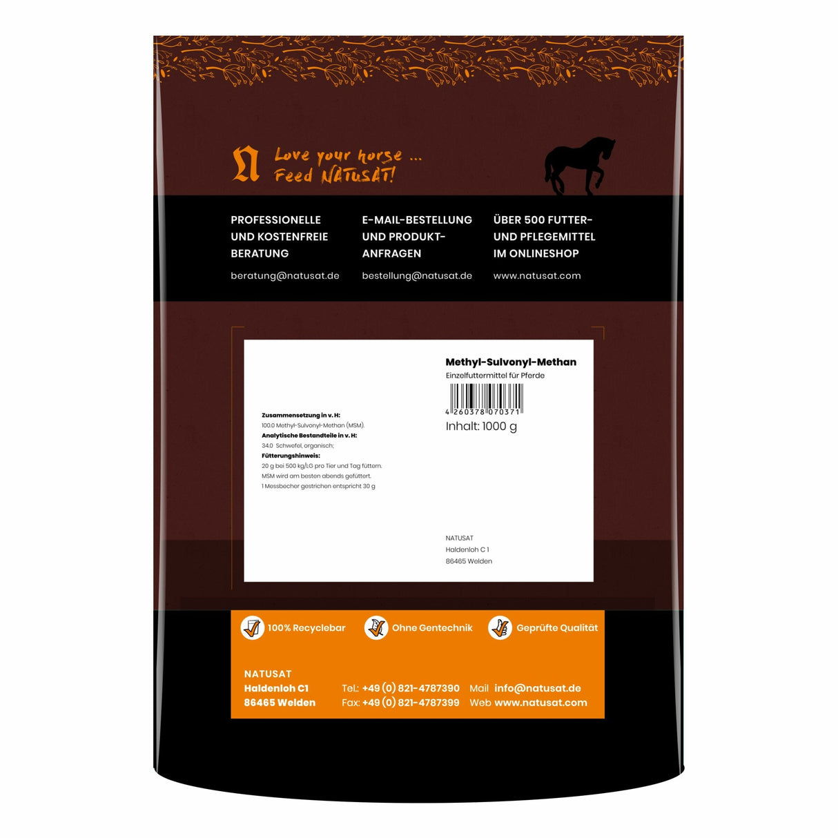 Natusat MSM (Methylsulfonylmethane) Nutrition Supplements Horse Feed 1kg